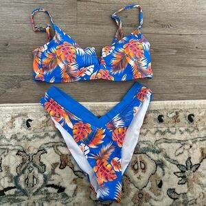 SHEIN Blue and Orange Tropical Bikini